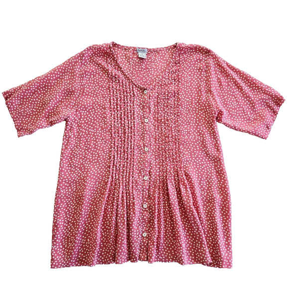 Just Jill Blouse Womens S Pink Smocked Pintuck Relaxed Cottagecore Casual Twee - Picture 1 of 10